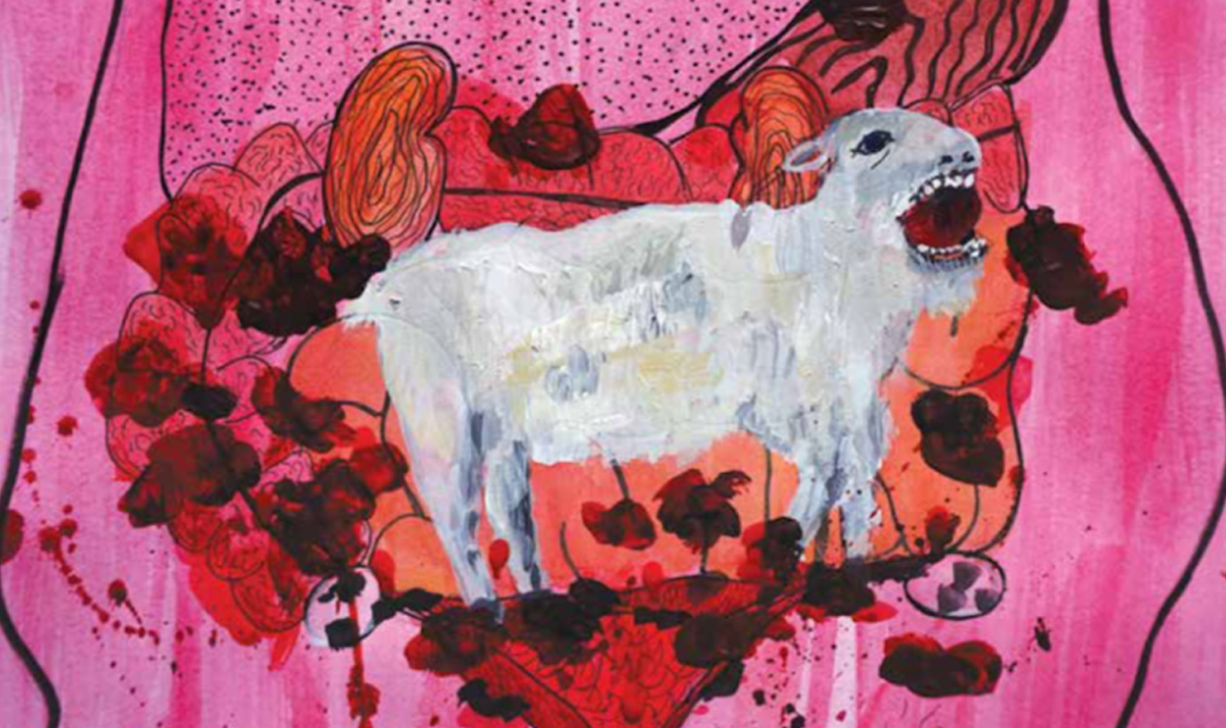 Illustration of a goat jumping on an abdomen.